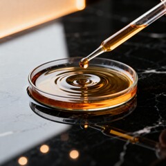 Cinematic Biotech Macro: Gold Liquid Pipette Sampling (High-Tech)