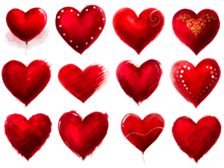 Watercolor Red Hearts Clipart Set. Hand painted love symbols for Valentine’s Day. PNG bundle.