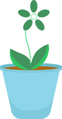 Simple green plant in blue pot illustration. Flat design vector of houseplant, flower, or decorative flora on white background.