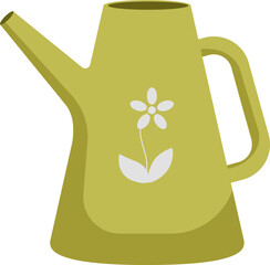 Green Watering Can with Flower Design Vector Illustration for Gardening and Plant Care