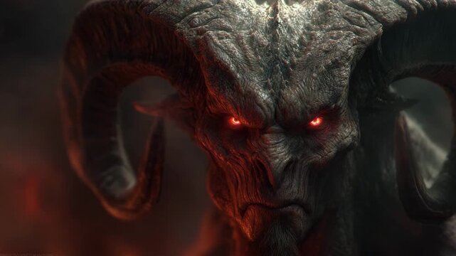 Extreme Close-Up of Reptilian Demon with Glowing Red Eyes and Detailed Skin Texture Dark Fantasy Monster for Horror Game Character Design Art

