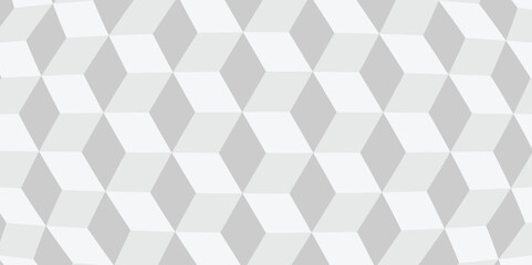 Fototapeta premium Abstract geometric background featuring a repeating pattern of grey and white 3D cubes or rhombuses, creating an optical illusion of depth. Seamless texture for modern design.