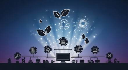 Digital network connecting environmental sustainability concepts with technology solutions and global communication