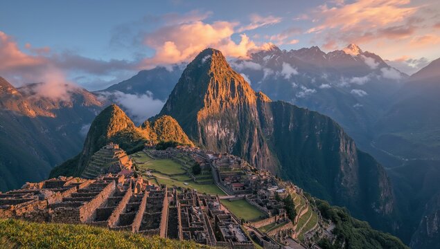 Dawn breaks over the ancient Incan ruins