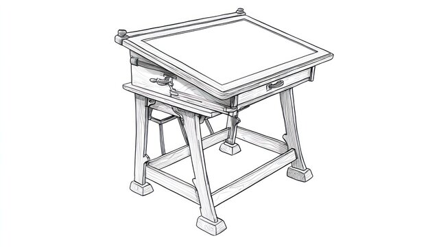 Vintage drafting table illustration isolated on white background for design