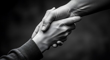 Handshake Between Two People in Black and White with Focus on Hands and Fingers