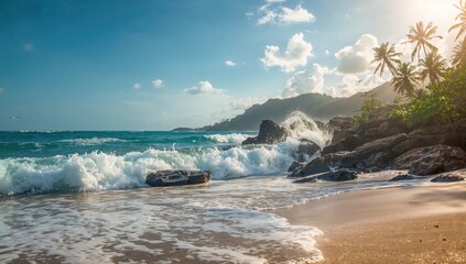 Waves Crashing Against Dark Stones