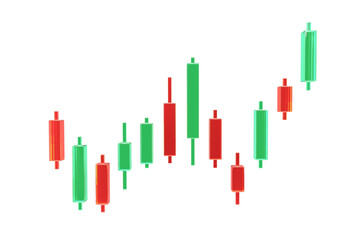 3D candle stick chart for stock market, stock exchange. Green and red growth graph trading 3d glass render. three-dimensional up candle stick price diagram stock exchange for financial investment.