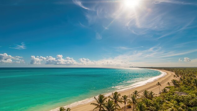 Stunning seaside scenery with clear water and bright sky, perfect for summer travel and nature lovers