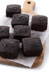 Homemade chocolate brownies isolated on white background