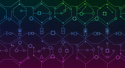 Futuristic circuit board pattern with glowing lines and geometric shapes illustrating digital connectivity