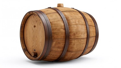 Hexagonal wooden barrel isolated on white background with clipping path
