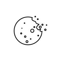 A single, isolated icon of a cookie with crumbs. Sweets. Good mood. Vector black and white illustration. Can be used in a mobile app, website, and advertising.