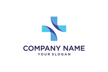 PModern Medical Cross Logo Design with Overlapping Blue and Dark Blue Geometric Shapes, Symbolizing Healthcare and Pharmacy Services