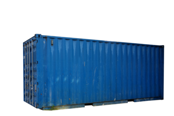 Delivery industrial container for goods. Close blue, left. On isolated transparent background.