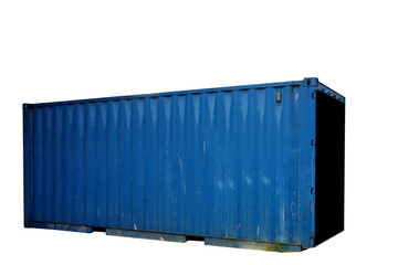 Delivery industrial container for goods. Open blue, right. On isolated transparent background.