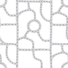 Seamless pattern of urban asphalt roads. Watercolor hand drawn kids background of winding road. Baby print of highway for childrens carpet, fabric, textile, playmat, bedding, stationery