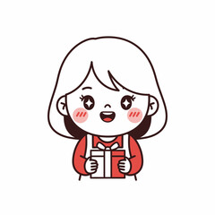 Happy girl holding a gift box with a big smile and excitement.