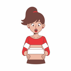 Surprised Young Woman Opening a Cardboard Box with Wide Eyes and Open Mouth.