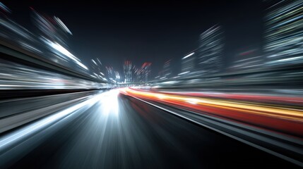 Fototapeta premium High speed motion blur captures streaking vehicle lights on a dark urban highway at night