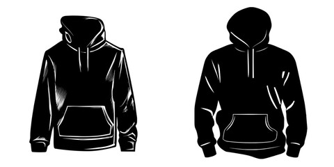 Technical drawing fashion flat sketch template for kids showcasing a long sleeve hoodie with a pocket in modern illustration