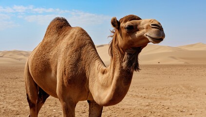 Camel strolling through sandy desert terrain