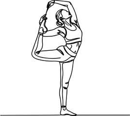 Continuous Line Art of Woman Doing Yoga Pose on White Background