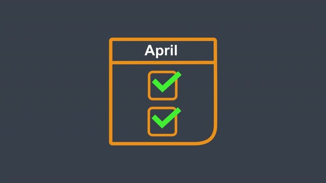 April Calendar Checklist Animation. Looping Icon for Q2 (Second Quarter) Planning and Productivity. Alpha Channel
