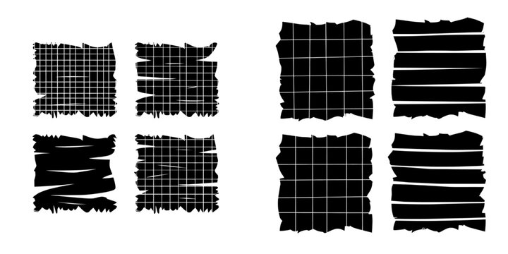 Torn and ripped paper sheets featuring a checkered grid pattern and frayed edges are available for design use