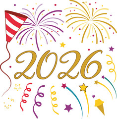 Happy new year 2026 celebration with fireworks isolated on white background