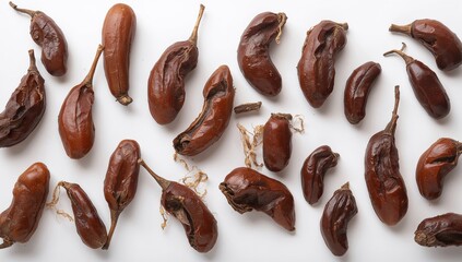 Obraz premium Fresh tamarind fruits on a light backdrop, fiber-dense choice