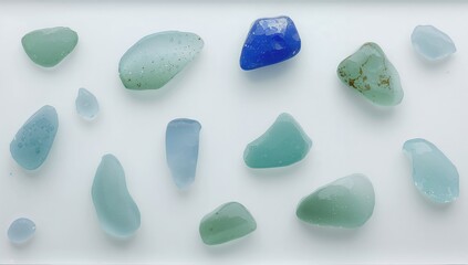 Isolated fragments of sea glass on a white background