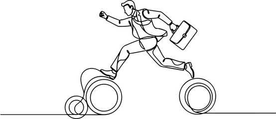 Businessman Jumping Through Challenges Line Art