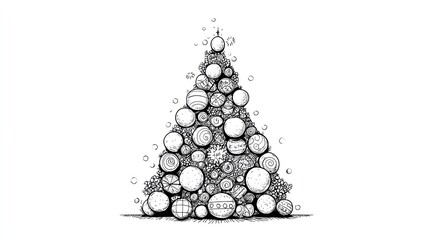 Artistic illustration of a christmas tree made of spherical ornaments