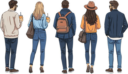 Stylish People Standing from Behind Vector Illustration on White Background