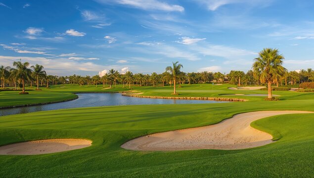 Luxurious resort featuring a golf course with beautiful sand traps