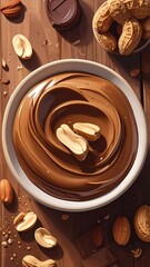 Overhead shot of smooth, creamy peanut butter in a bowl