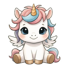 Cute Magical Unicorn with Wings and Pastel Hair