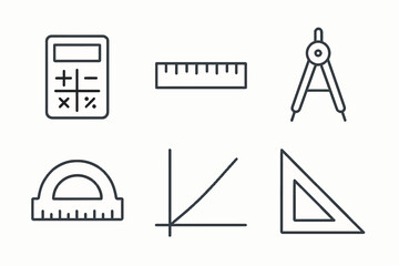 Math and geometry tools: calculator, ruler, compass, protractor, graph, triangle
