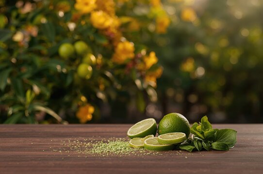 Components for enhancing taste and scent in Asian cuisine known as kaffir lime with floral, natural, and garden elements