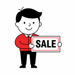 Cartoon Man Holding a Sale Sign.