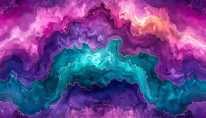 Abstract artwork showcasing vibrant, swirling colors, resembling a mountainous landscape with fluid textures.