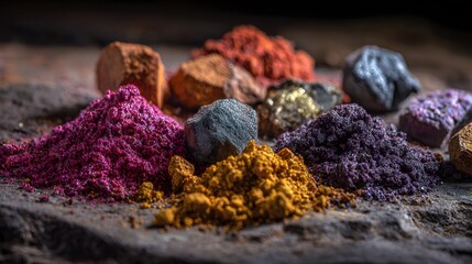 Detailed view of vibrant mineral piles at a rare earth mine highlighting extraction diversity and sustainable impact on modern industrial practices