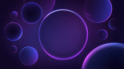 Futuristic Radiant Neon Circles on Deep Purple Canvas with Sleek Modern Abstract Arrangements for Trendy Illustrations