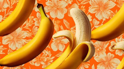 Radiant Floral Pattern of Banana Segments on a Citrus Background Showcasing Refreshing and Innovative Food Artistry