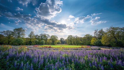 Vibrant colors of blooming flowers create a lively backdrop in nature's gardens and fields, seasonal change