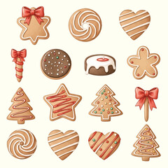 Cute Christmas Gingerbread Cookies and Heart Shaped Biscuits Set