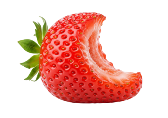 Fresh Red Strawberry with a Bite Mark, Isolated on White Background