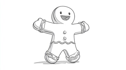 Cartoon gingerbread man illustration in outline style with open arms cheerful expression