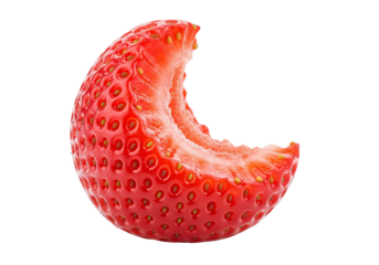 Fresh Bitten Strawberry Isolated on White. Delicious Red Fruit with a Bite Mark, Healthy Snack Concept.